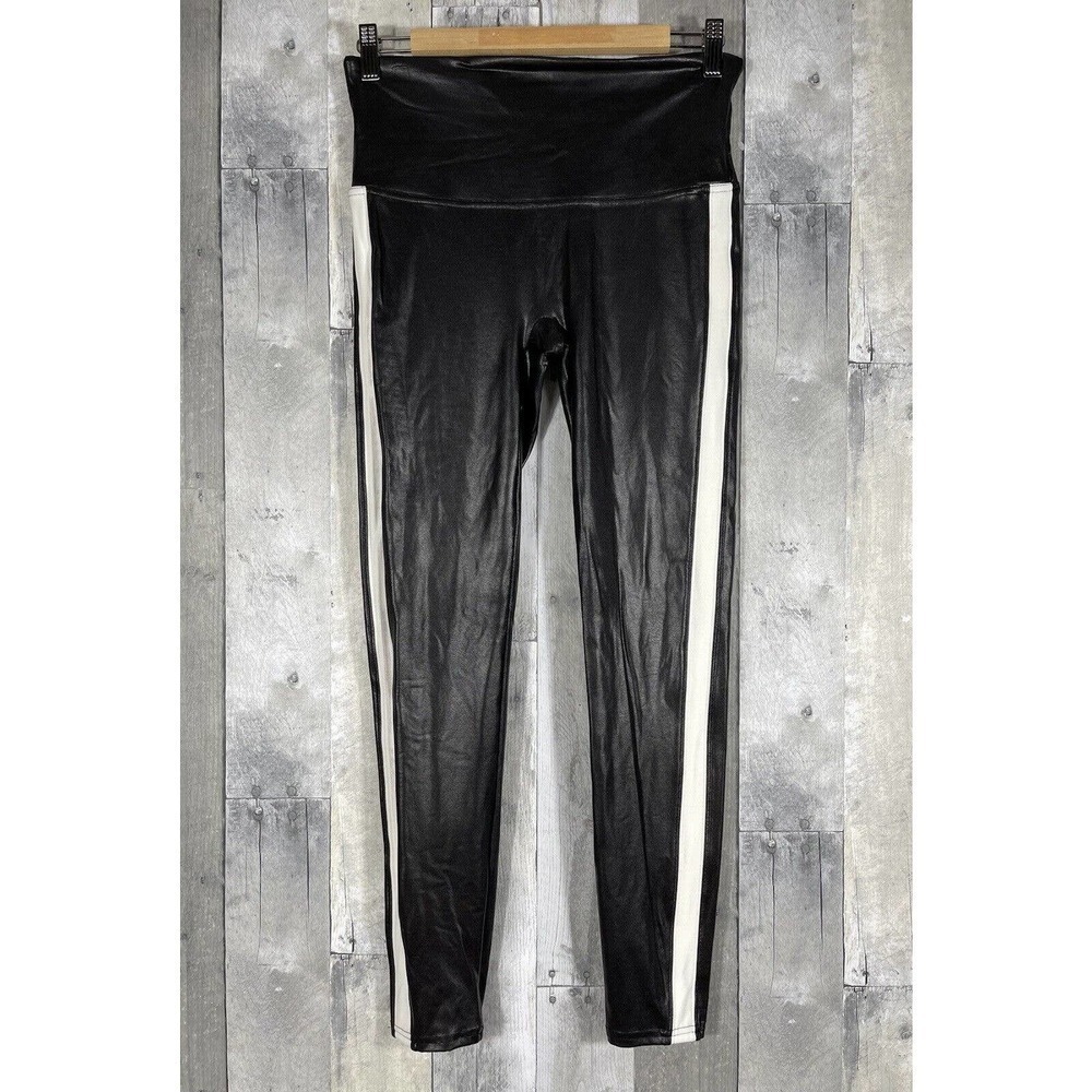 SPANX FAUX LEATHER SIDE STRIPE LEGGINGS (20187R) BLACK SIZE - LARGE